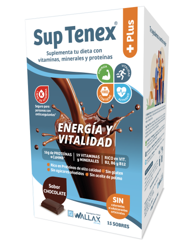 Wallax sup tenex plus 15 sobres sabor chocolate