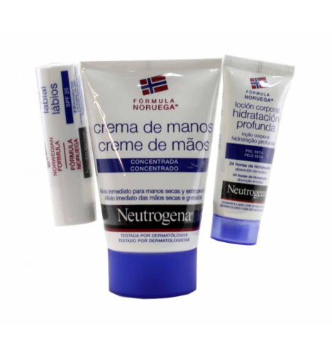 Neutrogena pack crema de manos + loción corporal + stick labios spf20