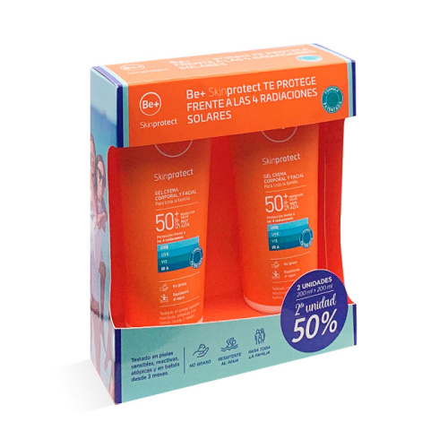 Be+ Fotoprotección Facial y Corporal SPF50+ Gel Crema DUPLO 2x200 ml