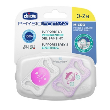 Chicco Chupete Physio Micro Silicona Anatomico 0-2 meses 2Uds Rosa