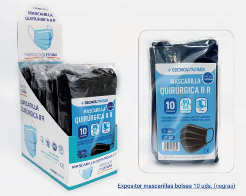 Mascarilla Quirúrgica Tecnol IIR Negra 10Uds