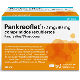 Pankreoflat pancreatina/dimeticona 172 mg/80 mg 50 comprimidos recubiertos