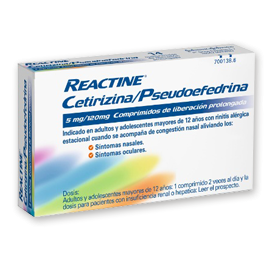 Reactine cetirizina/pseudoefedrina 5 mg/120 mg 14 comprimidos de liberación prolongada