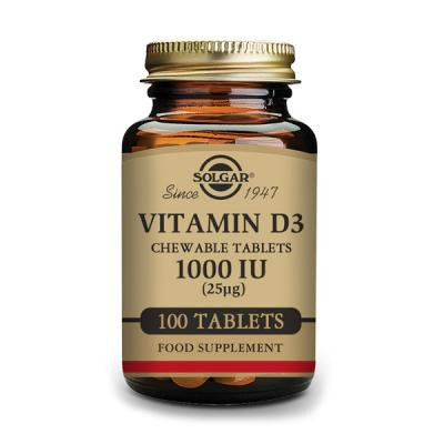 SOLGAR VITAMINA D3 100 UI 100 COMPRIMIDOS MASTICABLES FRESA PLÁTANO