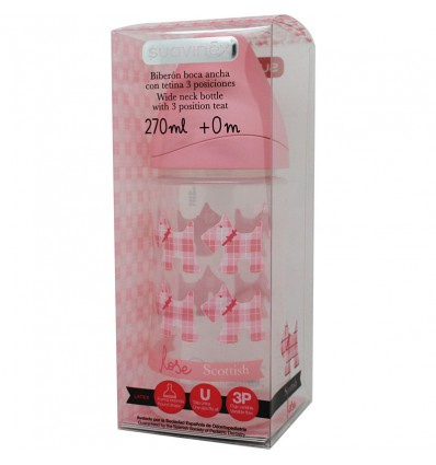 Biberon Suavinex B/Ancha Anat Latex Flujo Variab T/U  0 M 270 Ml Rosa