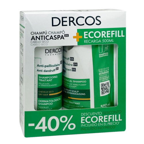 Dercos Champú Anticaspa cabello seco+ recarga 500ml