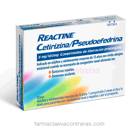 Reactine cetirizina/pseudoefedrina 5/120 mg 14 comp lib prol