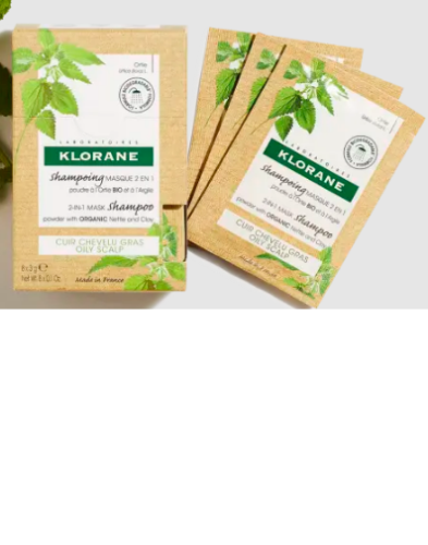 KLORANE CHAMPU MASCARILLA 2 EN 1 POLVO A LA ORTIGA Y A LA ARCILLA  8 SOBRES 3 G