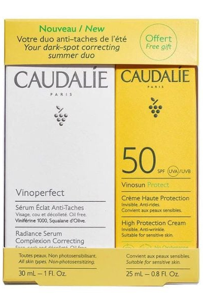 PROMOCIÓ VÀLIDA EN FARMÀCIA. Serum antitaques Caudalie Vinoperfect i Crema antiedat d'alta protecció Caudalie 50 Vinosun Protect. 45.00€